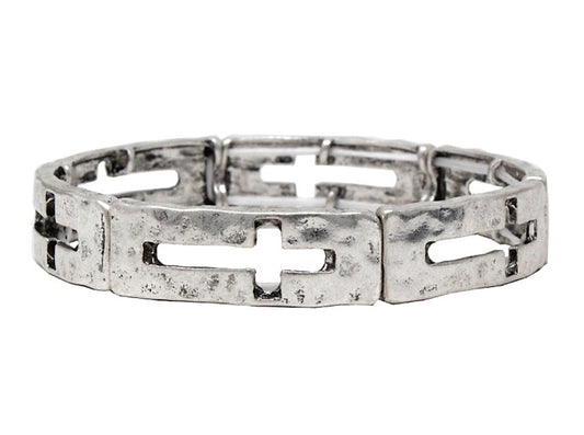 Cutout Cross Silver Stretch Bracelet
