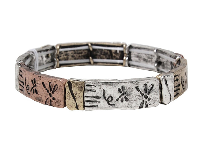 Dragonfly Rectangle Stretch Bracelet Multicolor