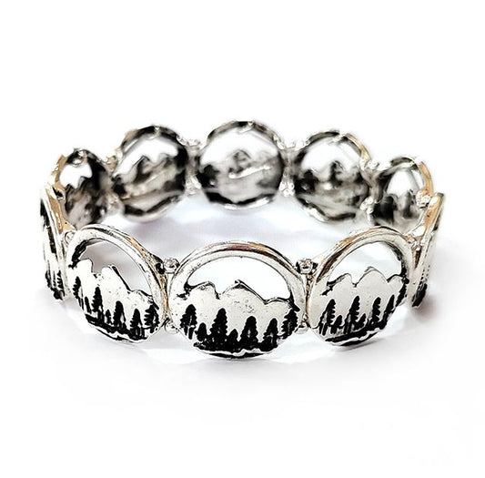 Mountains & Trees Stretch Silver Bracelet