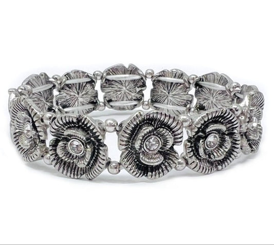 Roses Silver Stretch Bracelet