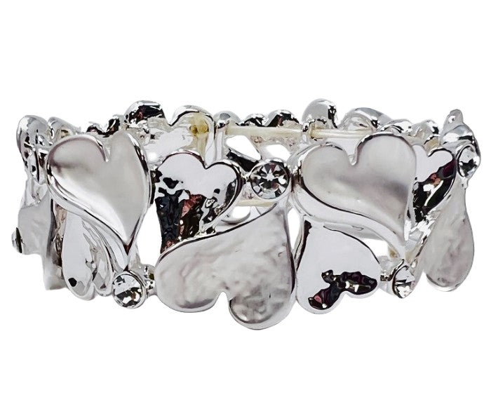 Textured Hearts w/ Crystals Stretch Bracelet