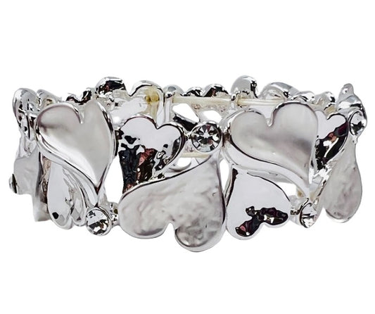 Textured Hearts w/ Crystals Stretch Bracelet