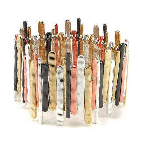Long Textured Dark Multicolor Rectangles Stretch Bracelet