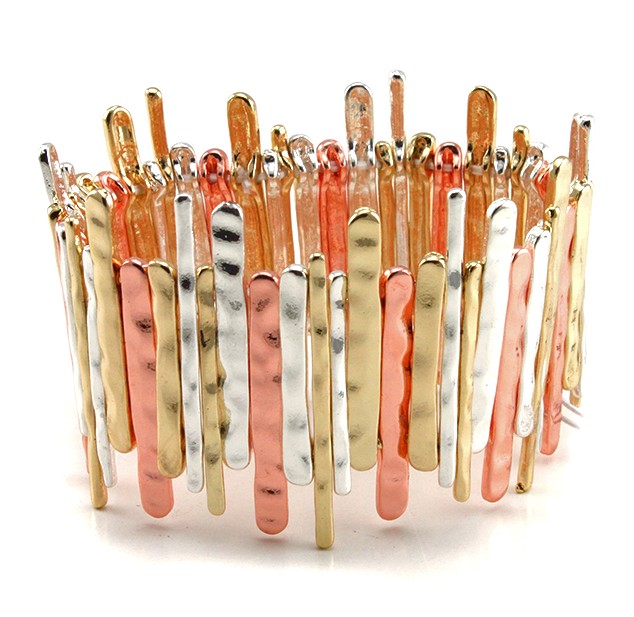 Long Textured Light Multi Rectangles Stretch Bracelet