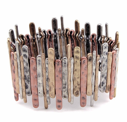 Long Textured Multicolor Rectangles Stretch Bracelet