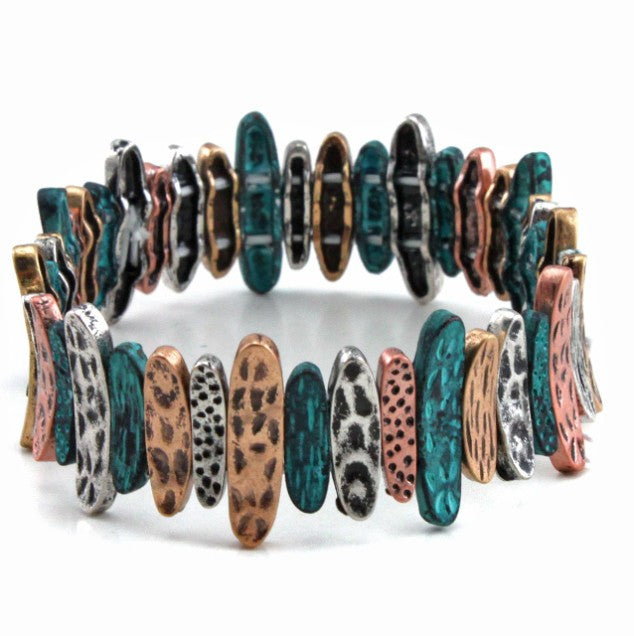 Textured Multipatina Rectangles Stretch Bracelet