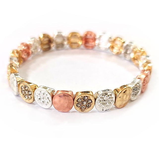 Small Textured Circles Stretch Bracelet - Light Multicolor