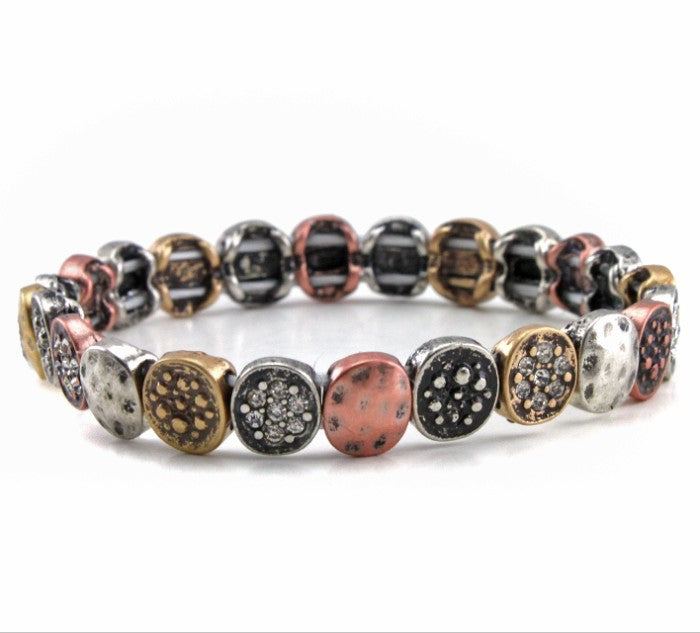 Small Textured Circles Stretch Bracelet - Multicolor