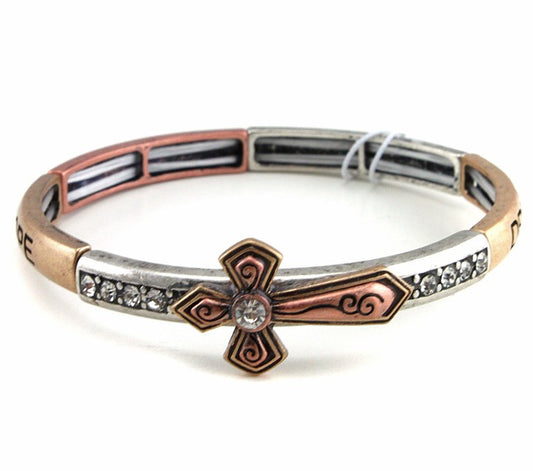 Dream/Trust/Love Cross w/ Crystals Multi Stretch Bracelet