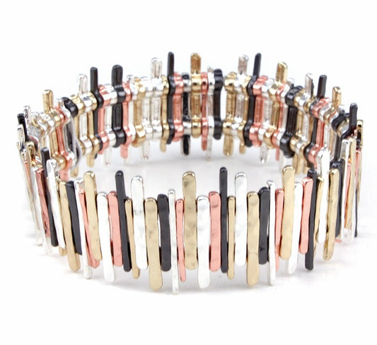 Small Long Textured Rectangles Stretch Dark Multi Bracelet
