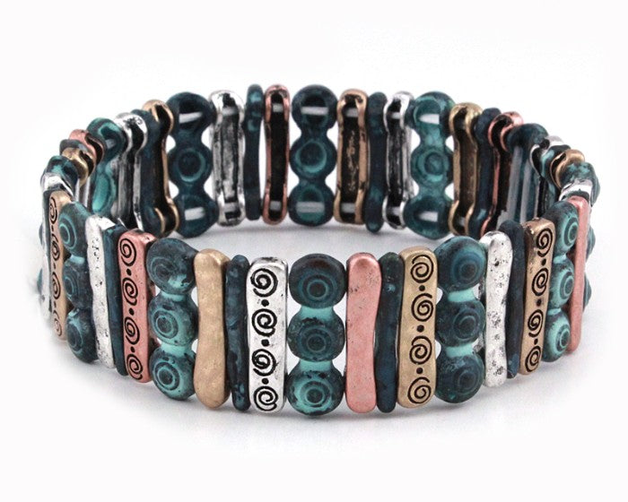 Design Horizontal Bars - Multipatina - Stretch Bracelet