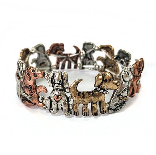 Puppies - Multicolor - Metal Stretch Bracelet