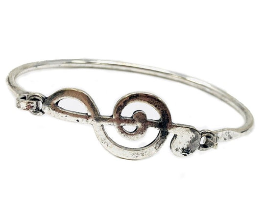 Music Note Bangle Silver Bracelet