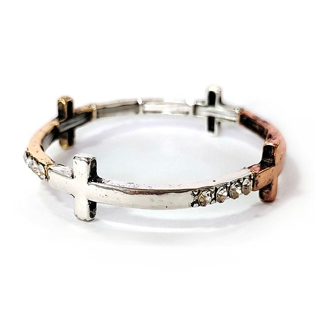 Crosses w/ Crystals - Multicolor - Metal Stretch Bracelet