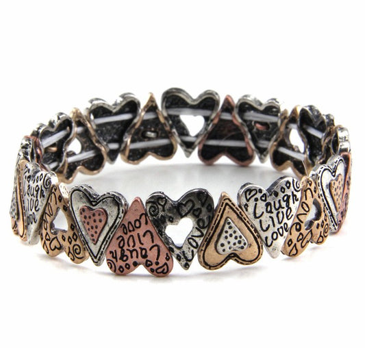 Inspirational Hearts - Multicolor - Metal Stretch Bracelet