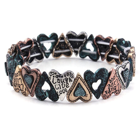 Inspirational Hearts - Multipatina - Metal Stretch Bracelet