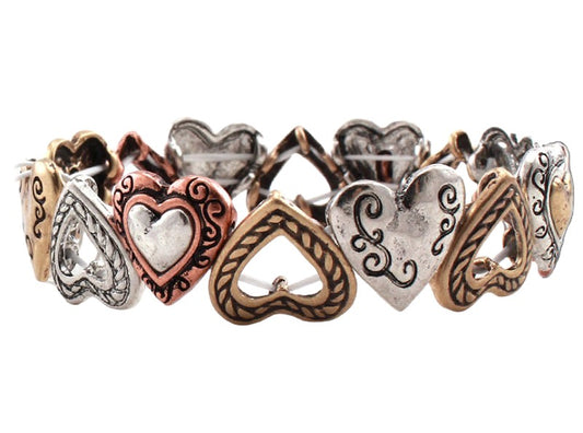 Design Hearts - Multicolor - Metal Stretch Bracelet