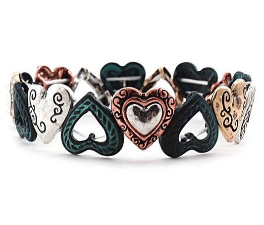 Design Hearts - Multipatina - Metal Stretch Bracelet