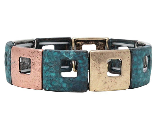 Design Chunky Squares Stretch Multipatina Bracelet