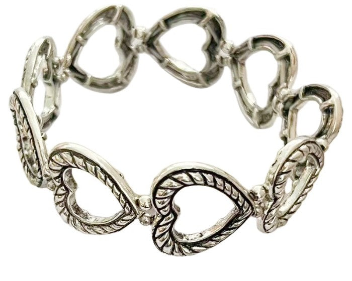 Chain Of Hearts Stretch Silver Bracelet