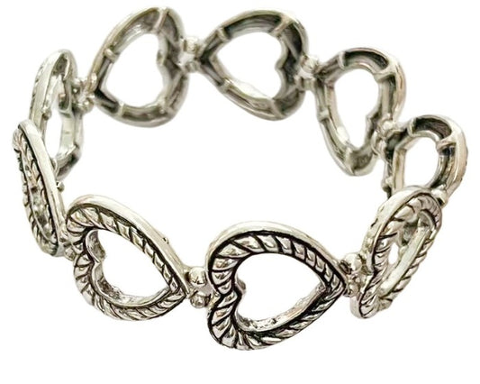 Chain Of Hearts Stretch Silver Bracelet