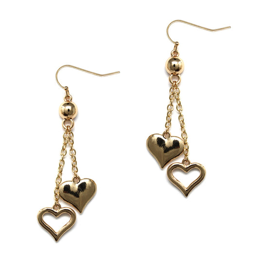 Chain Drop Duo Heart Gold Earrings