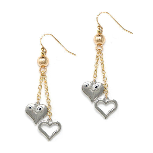 Chain Drop Duo Heart Gold/Silver Earrings