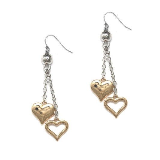 Chain Drop Duo Heart Silver/Gold Earrings