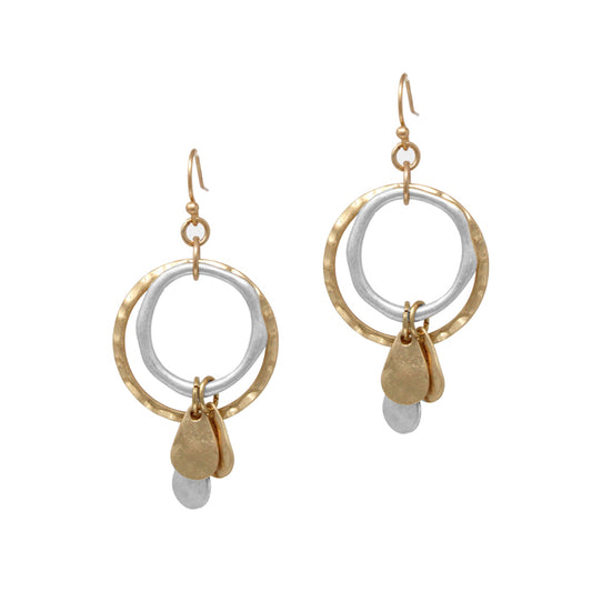 Double Circles w/ Teardrop Dangles Multicolor Earrings