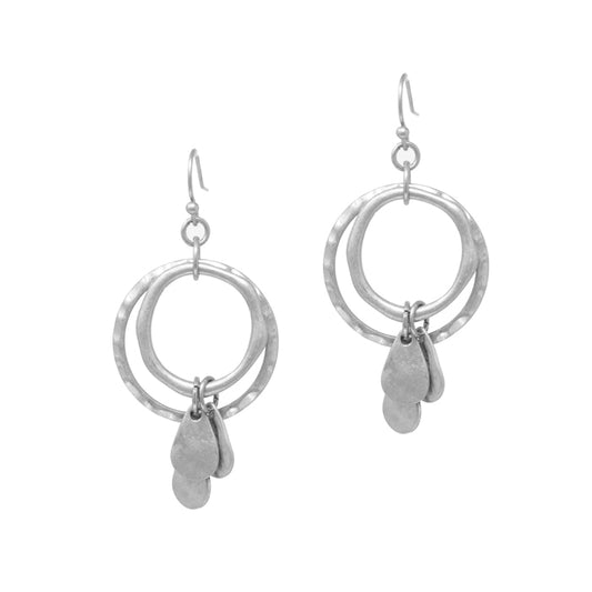 Double Circles w/ Teardrop Dangles Silver Earrings