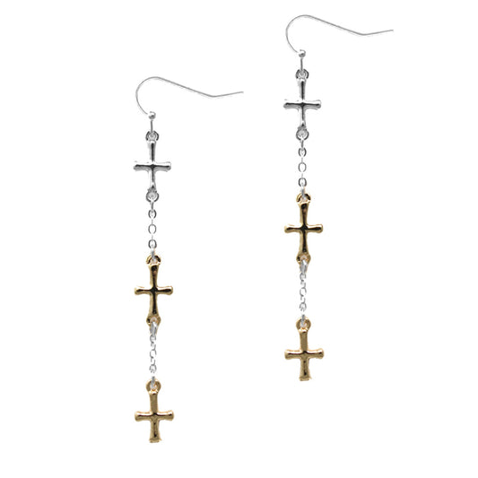 Trio Cross Chain Drop Multicolor Earrings