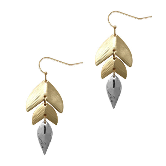 Leaf Drop Gold w/ Silver Earrings