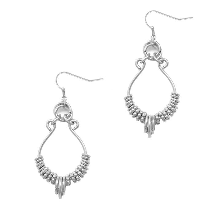 Teardrop w/ O Rings Silver Earrings