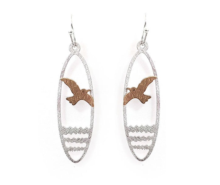Silver w/ Gold Bird in Oval Earrings