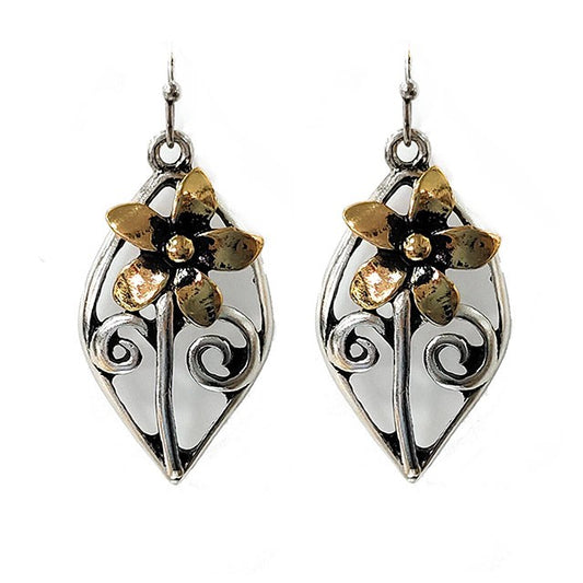 Oval Flower Silver Earring