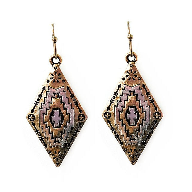 Western Design - Diamond Shape - Gold Earrings