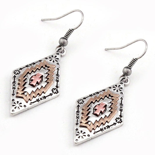 Western Design - Diamond Shape -Multicolor Earrings