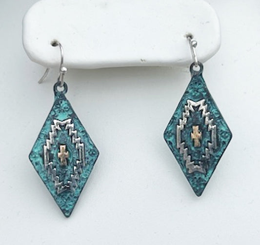 Western Design Diamond Earrings - Patina