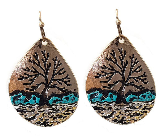 Tree Of Life Teardrop - Gold - Earrings