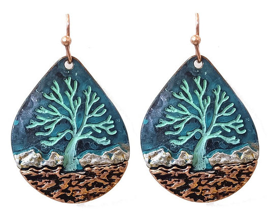 Tree Of Life Teardrop - Patina - Earrings