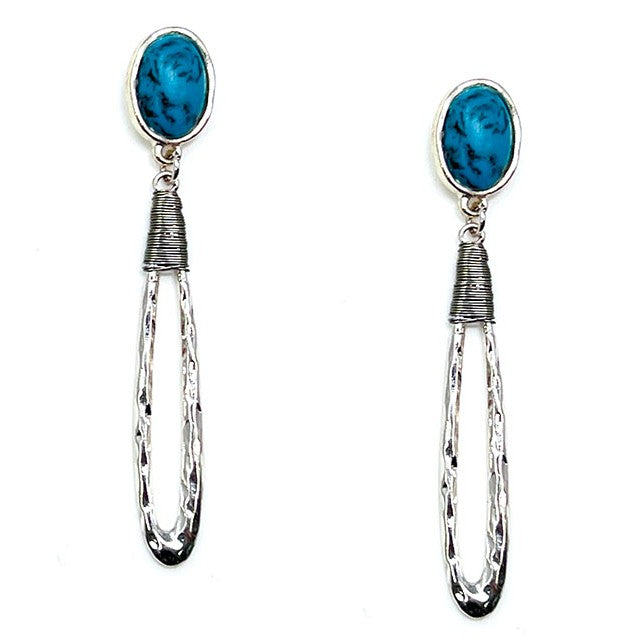 Narrow Dangling Loop w/ Turq. Bead Earrings