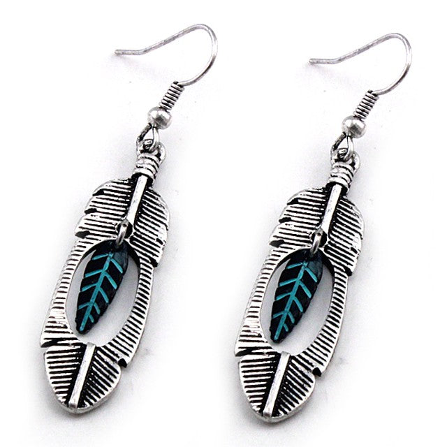 Silver Feather w/ Patina Feather Earrings