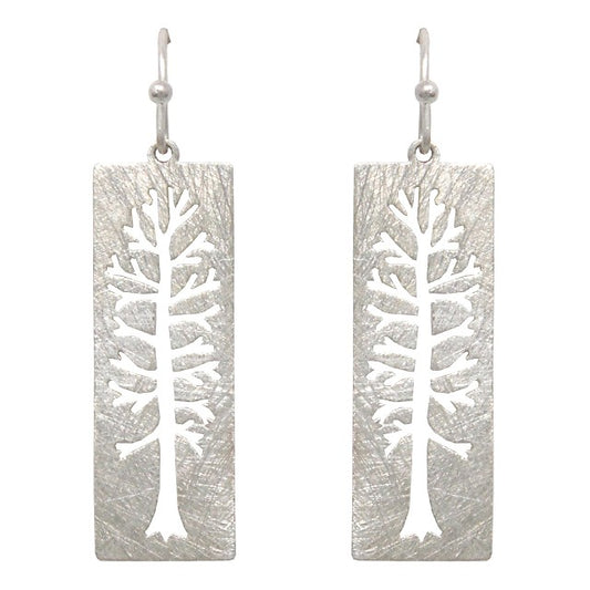Rectangle w/ Cutout Tree Silver Earrings