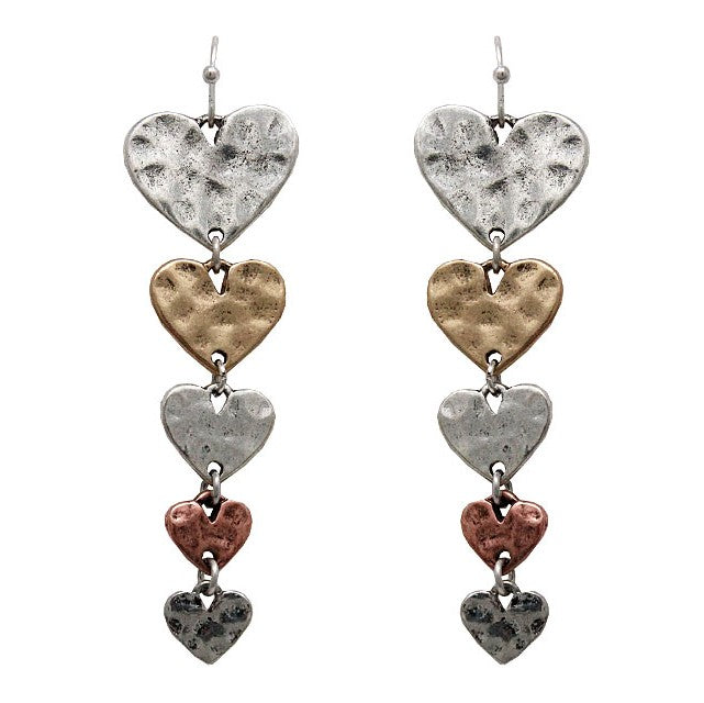String Of Hammered Hearts Earrings - Multicolor