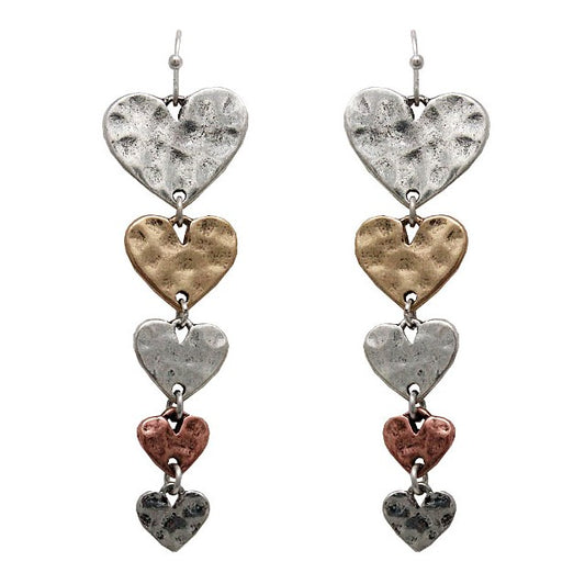 String Of Hammered Hearts Earrings - Multicolor