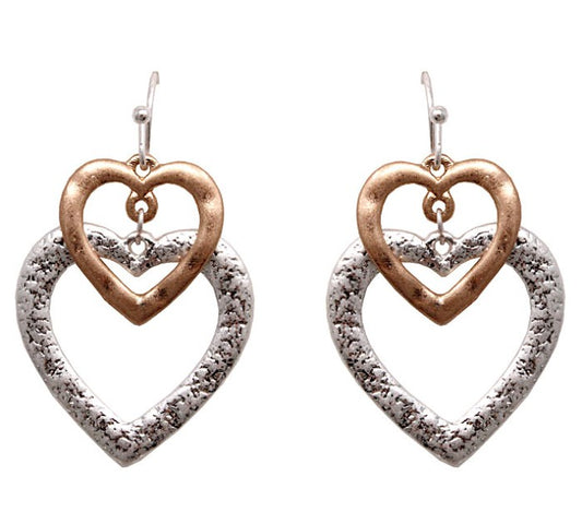 Double Hearts - Silver & Gold Earrings