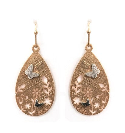 Butterflies & Flowers Teardrop - Gold - Earrings