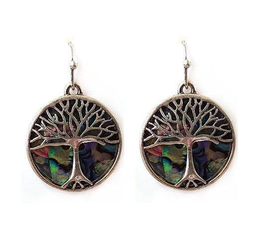 Tree Of Life - Circle - Abalone - Silver - Earrings