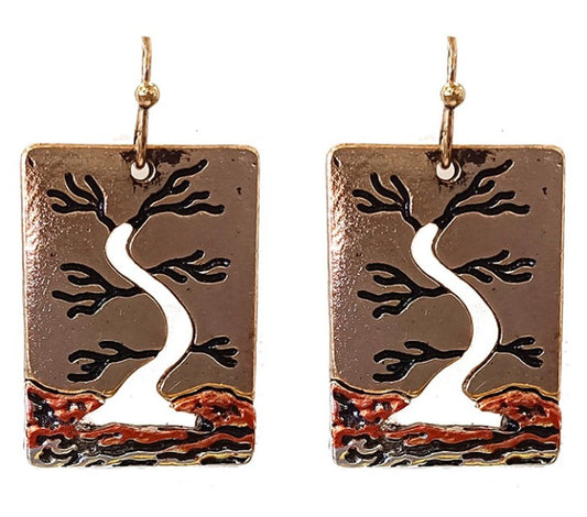 Tree Of Life Cutout Rectangle - Gold - Earrings