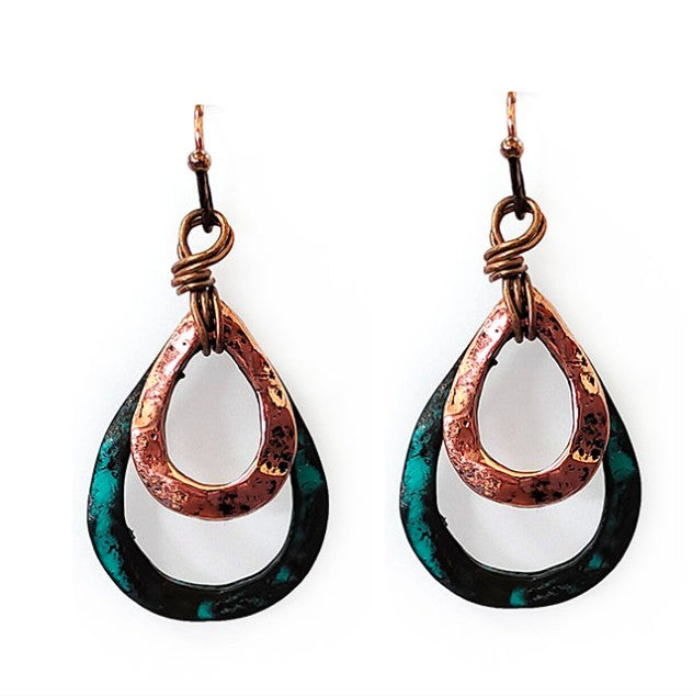 Double Teardrop - Patina & Copper - Earrings